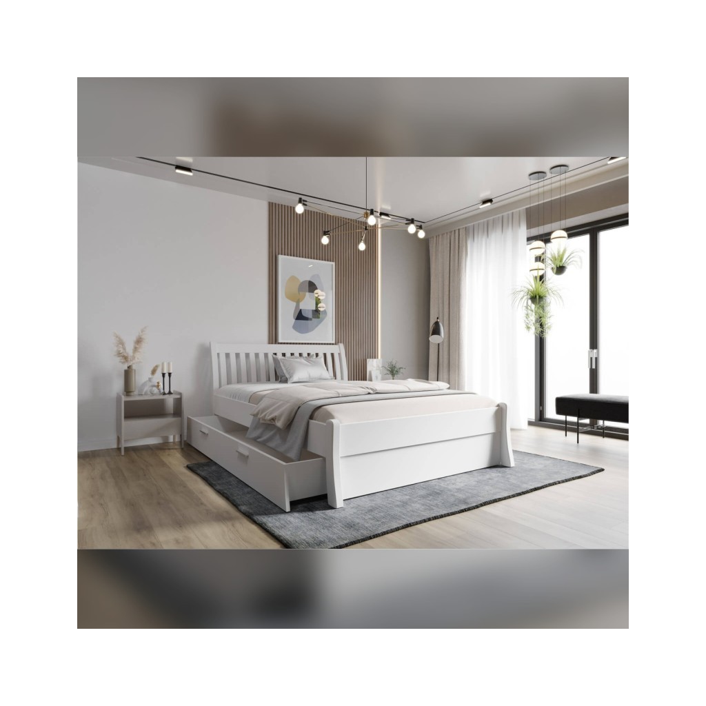 Postel z celomasivu Tonja s uložným prostorem bílá